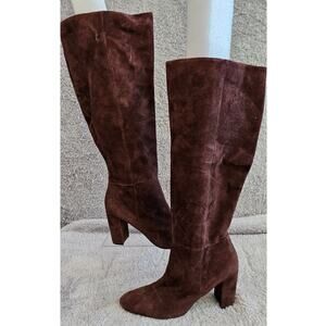 New Charles David Brown Suede Leather Zip Up‎ Knee High Boots Women Size 8.5M